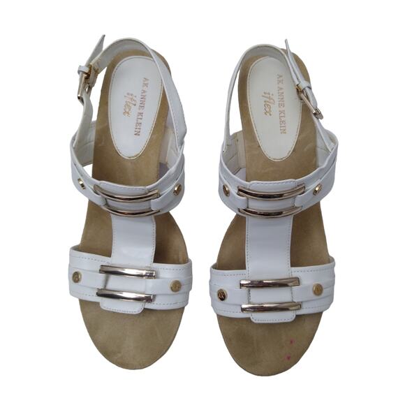 Anne Klein iflex White And Gold Wedge Sandals Size 7.5M - Picture 4 of 7